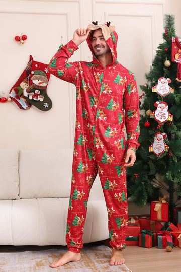 Pijama de una pieza de Navidad con estampado de árbol de Navidad rojo